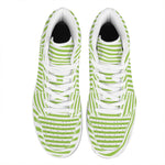 Green And White Striped Pattern Print High Top Leather Sneakers