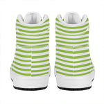 Green And White Striped Pattern Print High Top Leather Sneakers