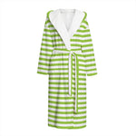 Green And White Striped Pattern Print Hooded Bathrobe