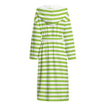 Green And White Striped Pattern Print Hooded Bathrobe