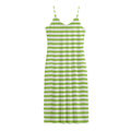 Green And White Striped Pattern Print Jersey Midi Cami Dress