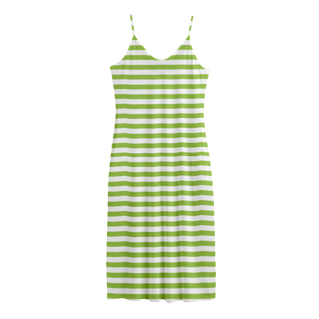Green And White Striped Pattern Print Jersey Midi Cami Dress