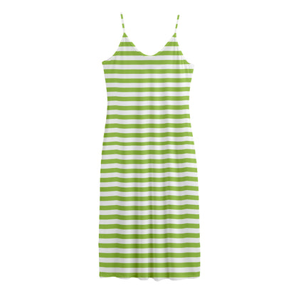 Green And White Striped Pattern Print Jersey Midi Cami Dress