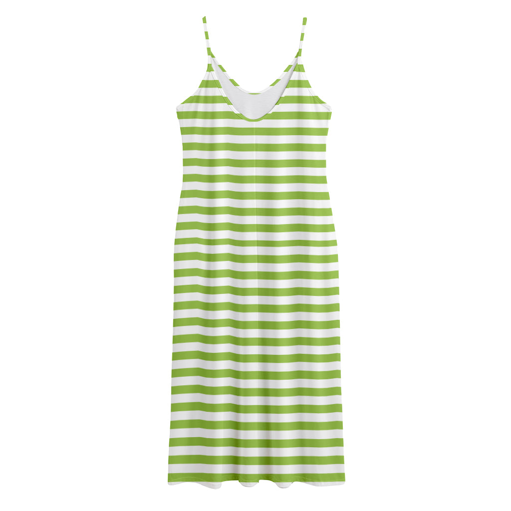 Green And White Striped Pattern Print Jersey Midi Cami Dress