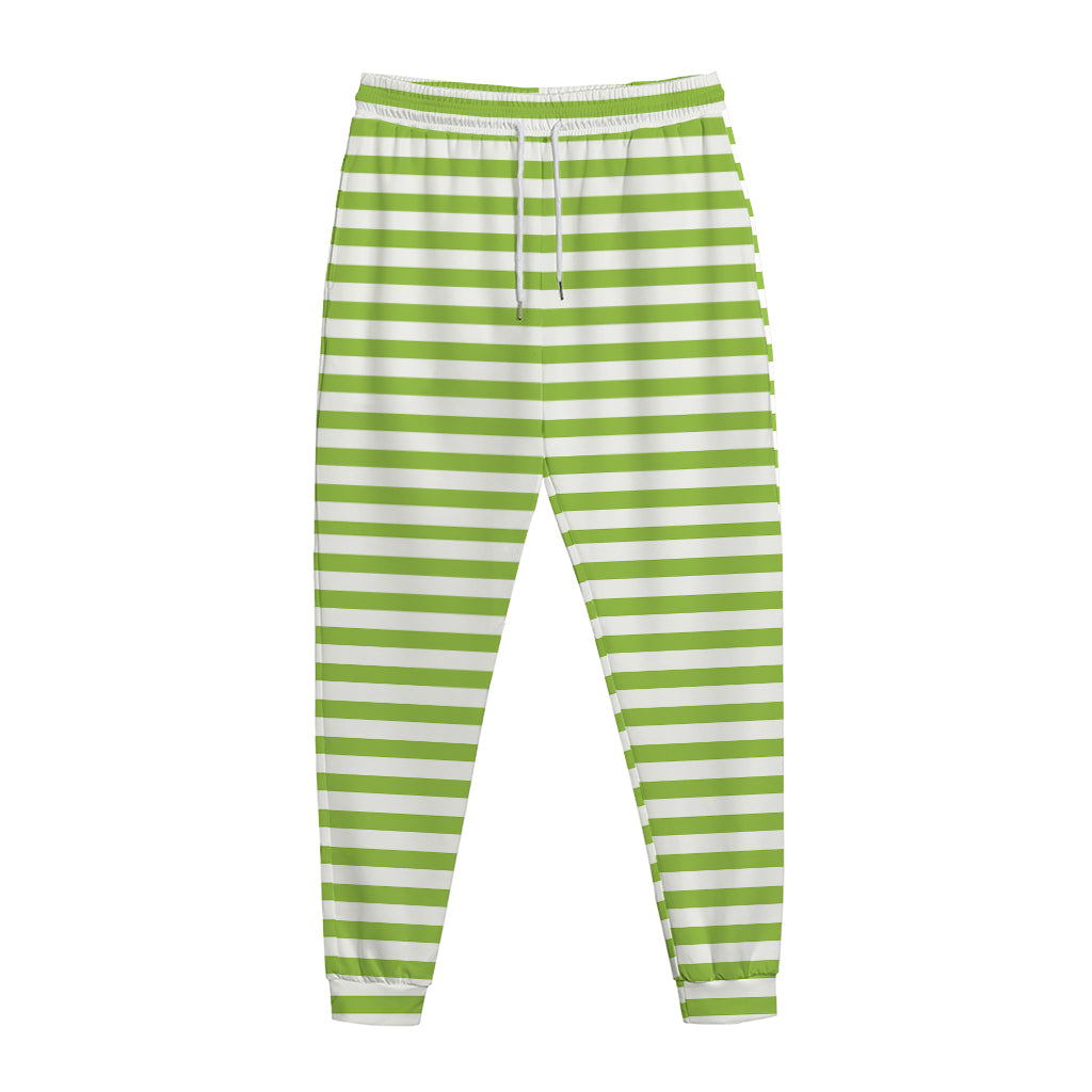 Green And White Striped Pattern Print Jogger Pants