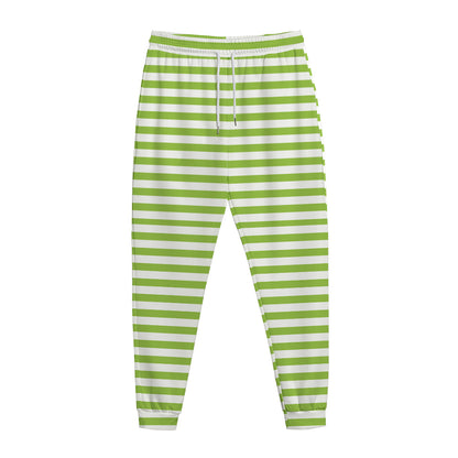 Green And White Striped Pattern Print Jogger Pants