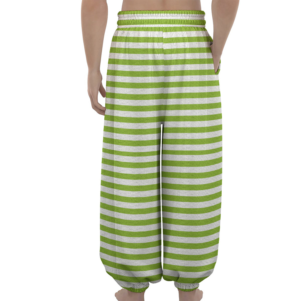 Green And White Striped Pattern Print Lantern Pants