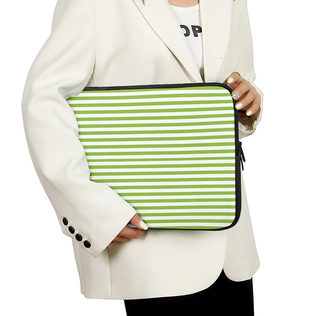 Green And White Striped Pattern Print Laptop Sleeve