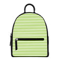 Green And White Striped Pattern Print Leather Backpack