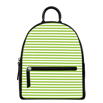 Green And White Striped Pattern Print Leather Backpack