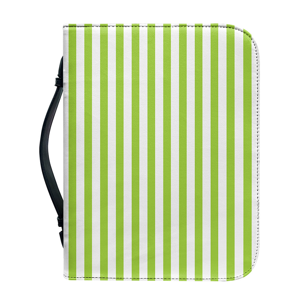 Green And White Striped Pattern Print Leather Bible Cover