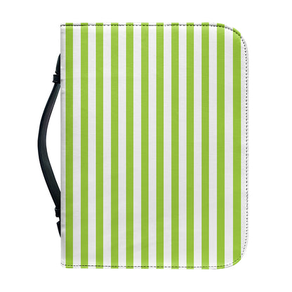 Green And White Striped Pattern Print Leather Bible Cover