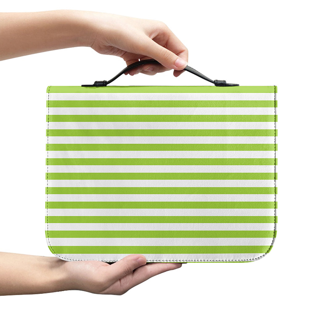 Green And White Striped Pattern Print Leather Bible Cover