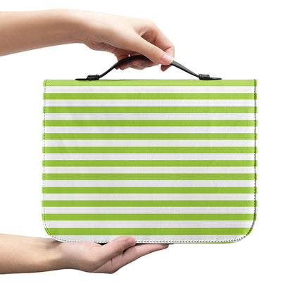 Green And White Striped Pattern Print Leather Bible Cover