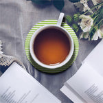 Green And White Striped Pattern Print Leather Coaster Set