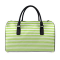 Green And White Striped Pattern Print Leather Duffel Bag
