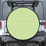 Green And White Striped Pattern Print Leather Spare Tire Cover