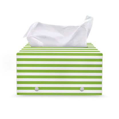Green And White Striped Pattern Print Leather Tissue Box Cover