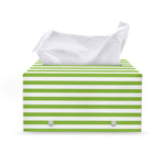 Green And White Striped Pattern Print Leather Tissue Box Cover