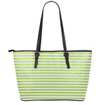Green And White Striped Pattern Print Leather Tote Bag