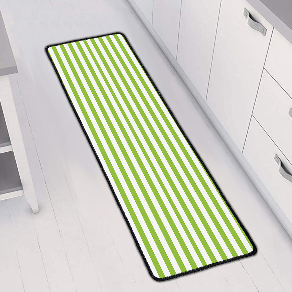 Green And White Striped Pattern Print Long Kitchen Mat