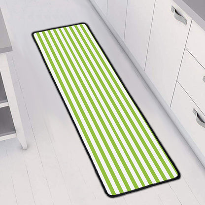 Green And White Striped Pattern Print Long Kitchen Mat