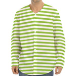 Green And White Striped Pattern Print Long Sleeve Baseball Jersey