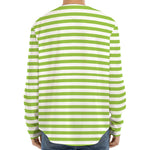 Green And White Striped Pattern Print Long Sleeve Baseball Jersey
