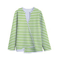 Green And White Striped Pattern Print Long Sleeve Short Coat