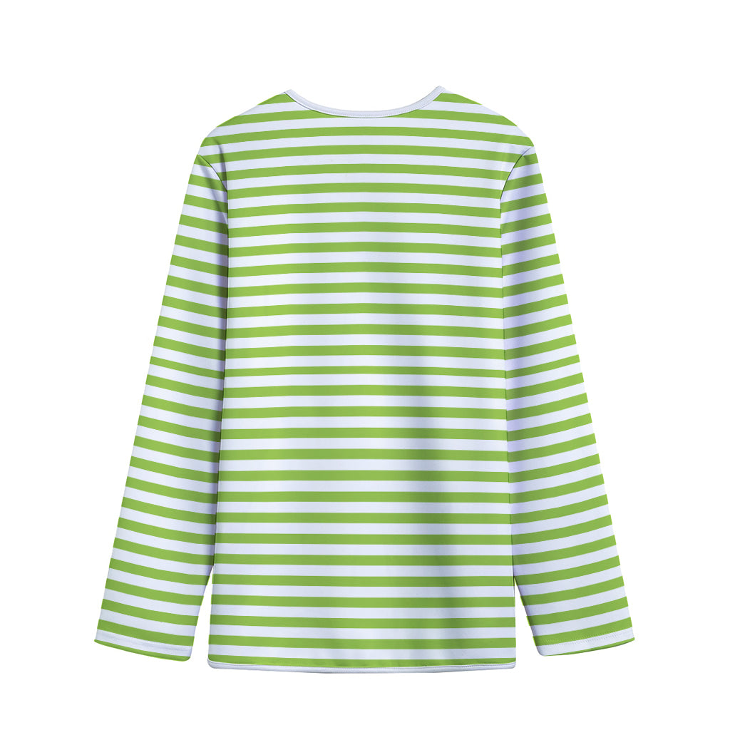 Green And White Striped Pattern Print Long Sleeve Short Coat