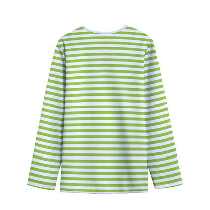 Green And White Striped Pattern Print Long Sleeve Short Coat
