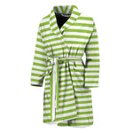 Green And White Striped Pattern Print Men's Bathrobe