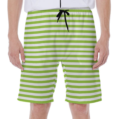 Green And White Striped Pattern Print Men's Beach Shorts