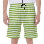 Green And White Striped Pattern Print Men's Beach Shorts