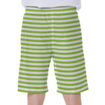 Green And White Striped Pattern Print Men's Beach Shorts