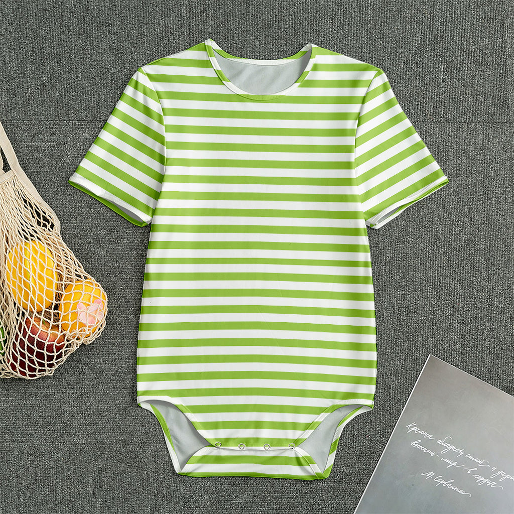Green And White Striped Pattern Print Men's Bodysuit