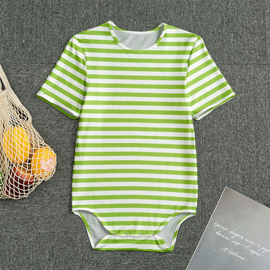 Green And White Striped Pattern Print Men's Bodysuit