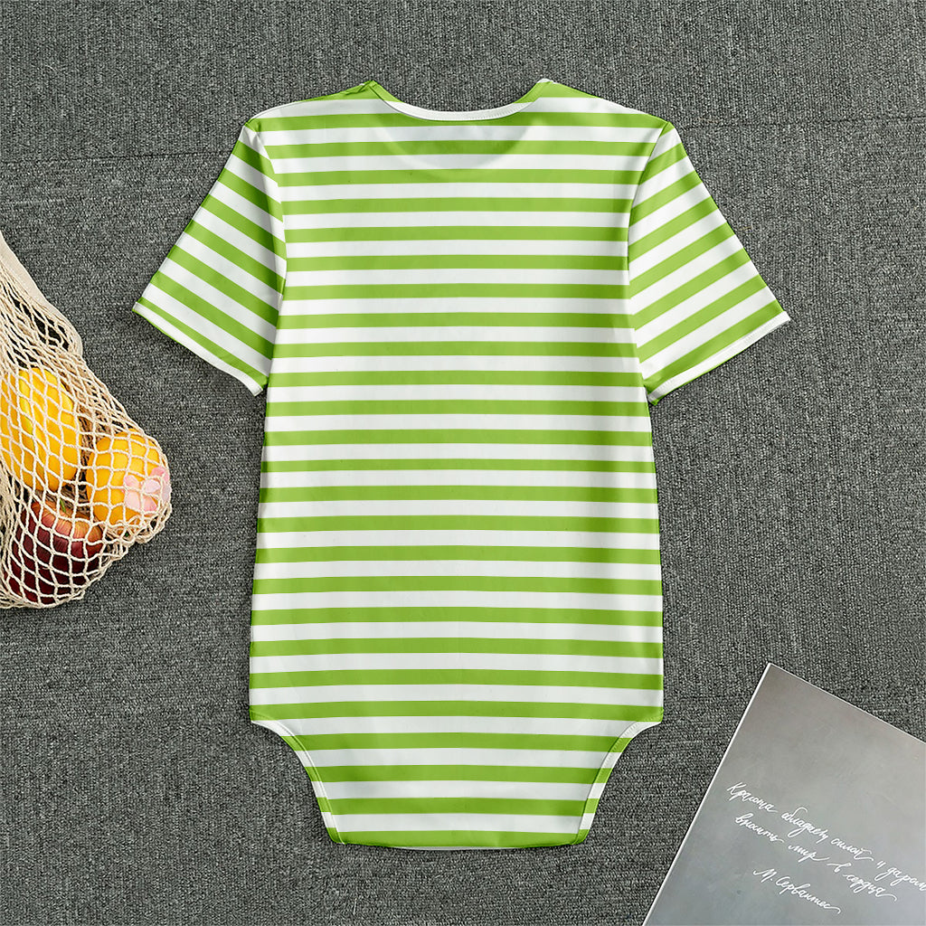Green And White Striped Pattern Print Men's Bodysuit