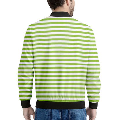 Green And White Striped Pattern Print Men's Bomber Jacket