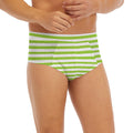 Green And White Striped Pattern Print Men's Briefs
