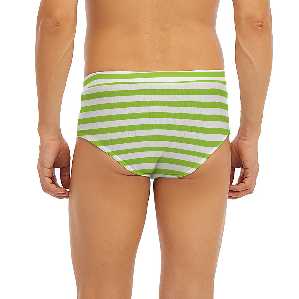 Green And White Striped Pattern Print Men's Briefs
