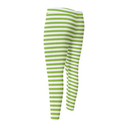 Green And White Striped Pattern Print Men's Compression Pants