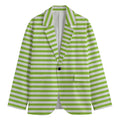 Green And White Striped Pattern Print Men's Cotton Blazer