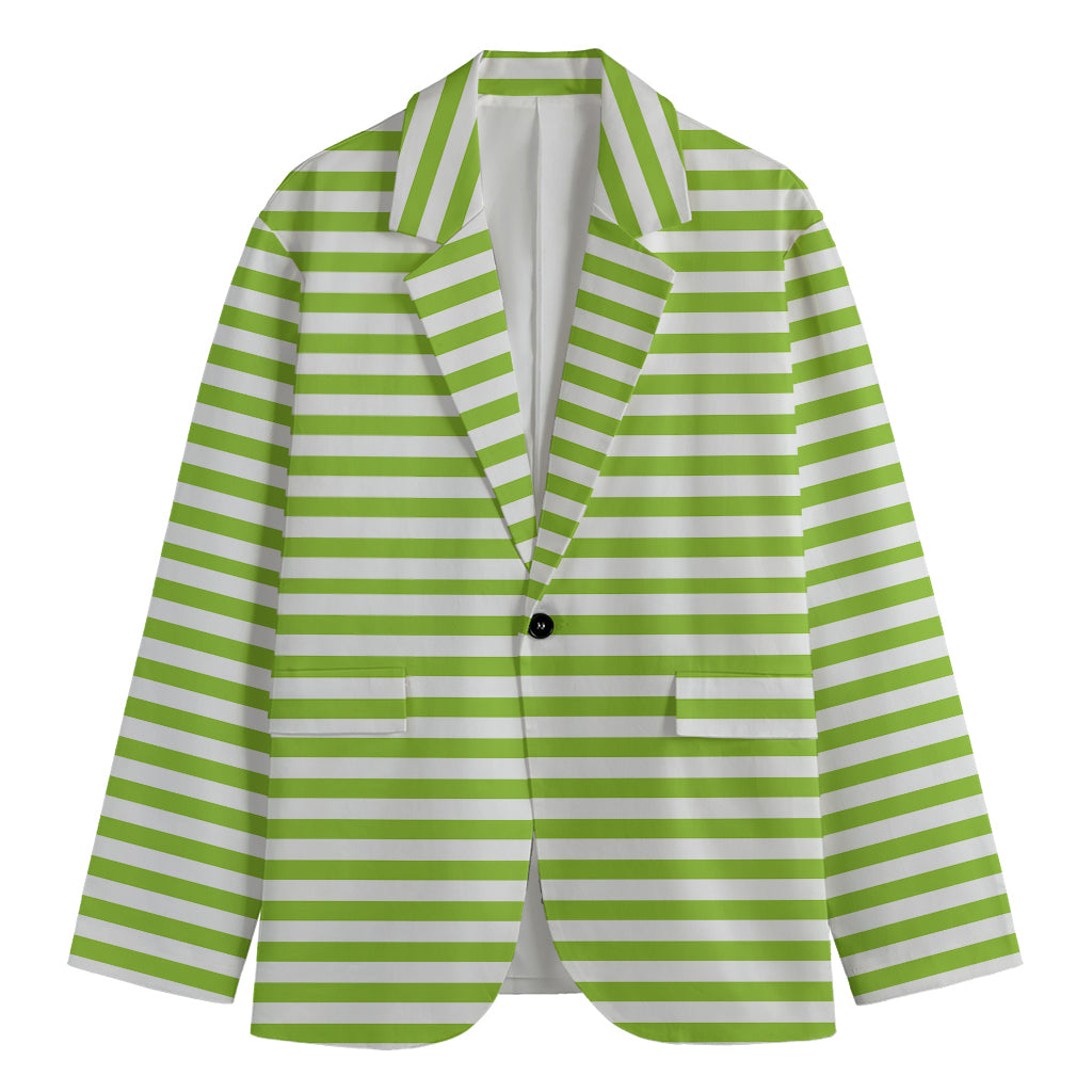 Green And White Striped Pattern Print Men's Cotton Blazer