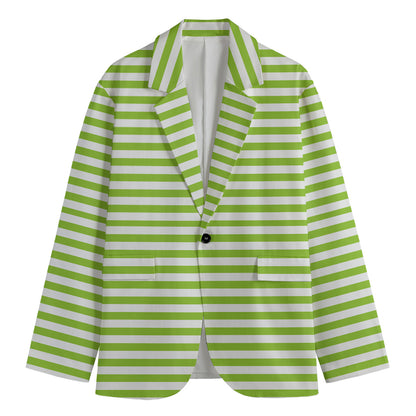 Green And White Striped Pattern Print Men's Cotton Blazer