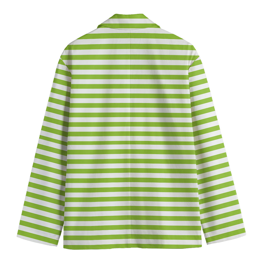 Green And White Striped Pattern Print Men's Cotton Blazer