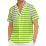 Green And White Striped Pattern Print Men's Deep V-Neck Shirt