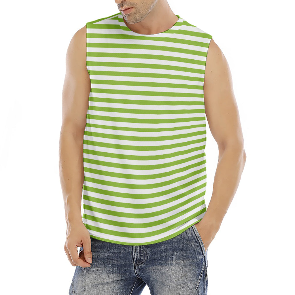 Green And White Striped Pattern Print Men's Fitness Tank Top