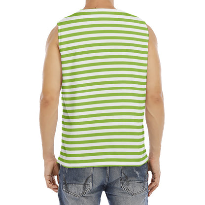 Green And White Striped Pattern Print Men's Fitness Tank Top