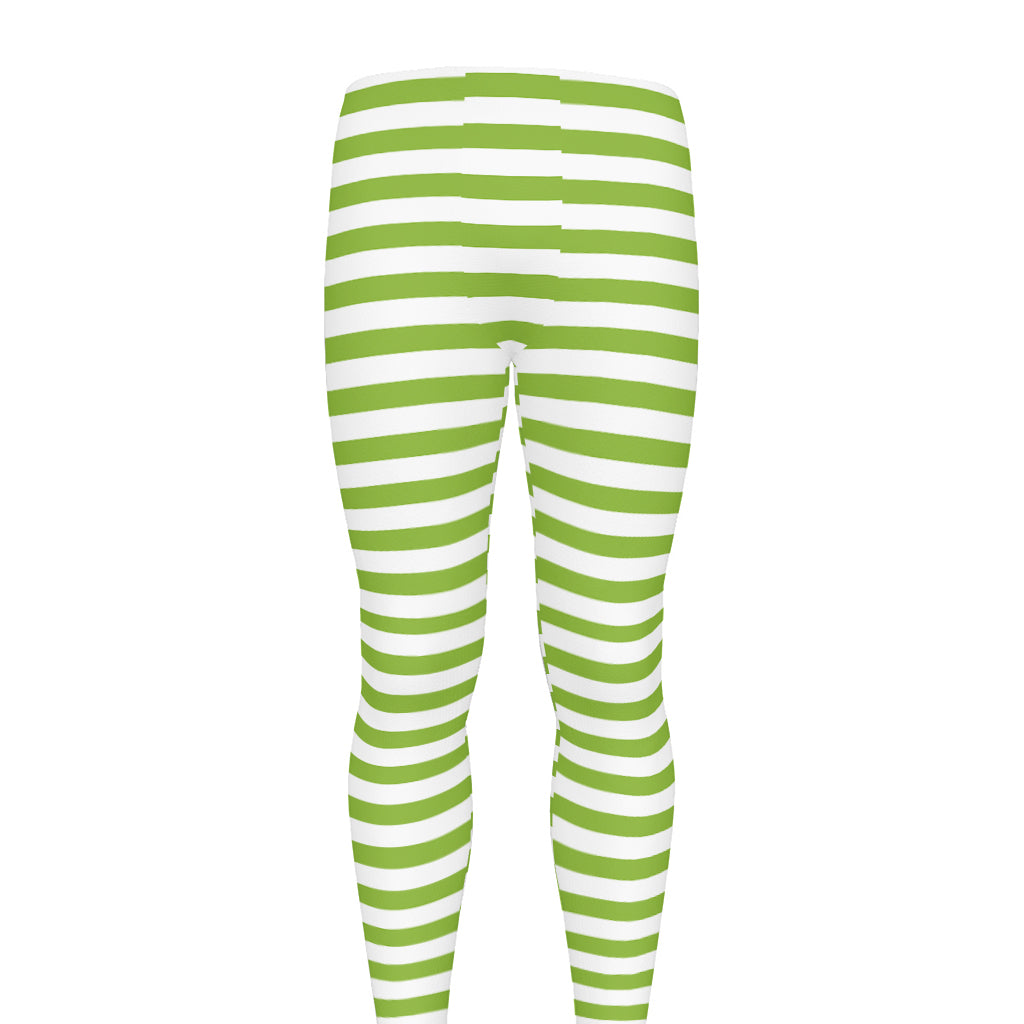 Green And White Striped Pattern Print Men's leggings